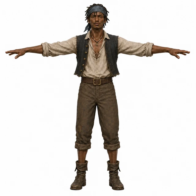 Front-view pirate character reference in T-pose for Tripo AI multiview generation