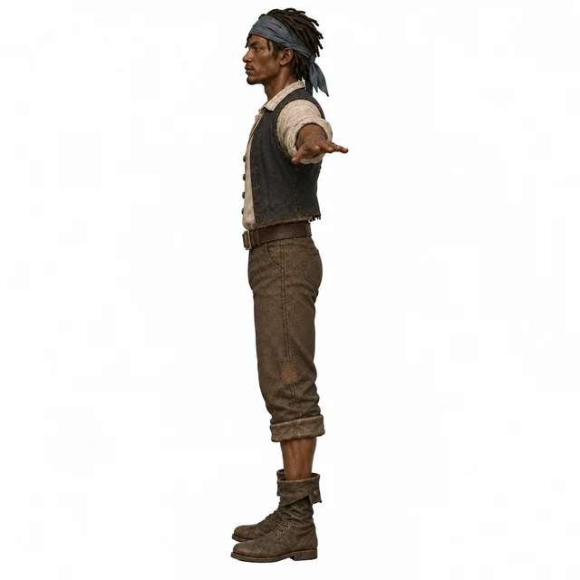Left-side pirate character reference in T-pose for consistent Tripo AI character generation