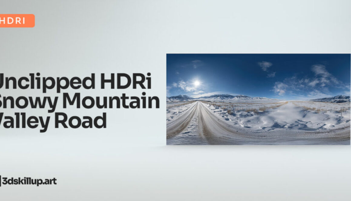 Unclipped HDRi Snowy Mountain Valley Road