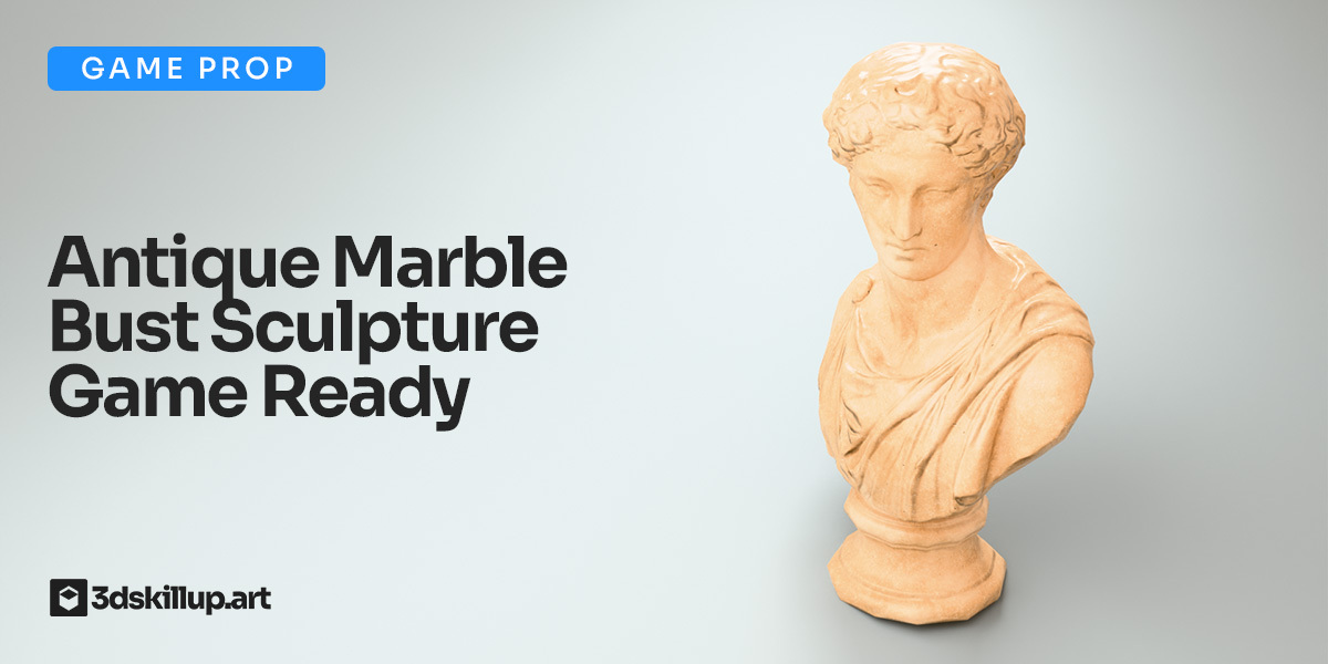 Antique Marble Bust Sculpture 3D Model Game Ready Asset