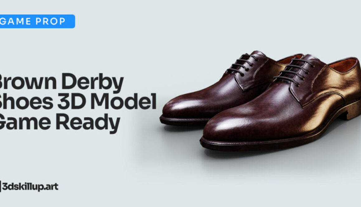 Elegant Brown Derby Shoes 3D Model Game Ready