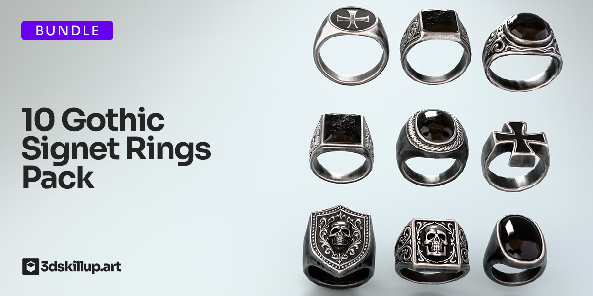Gothic Signet Rings Pack – 10 Game-Ready Models - 3DSkillUp