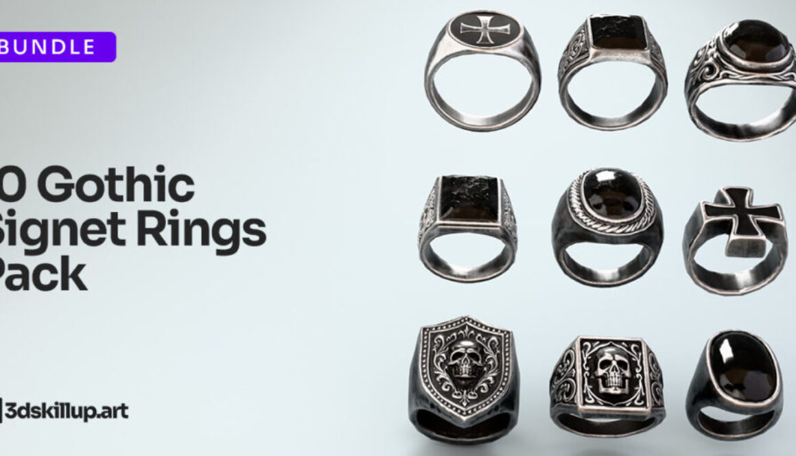 Gothic Signet Rings Pack – 10 Game-Ready Models