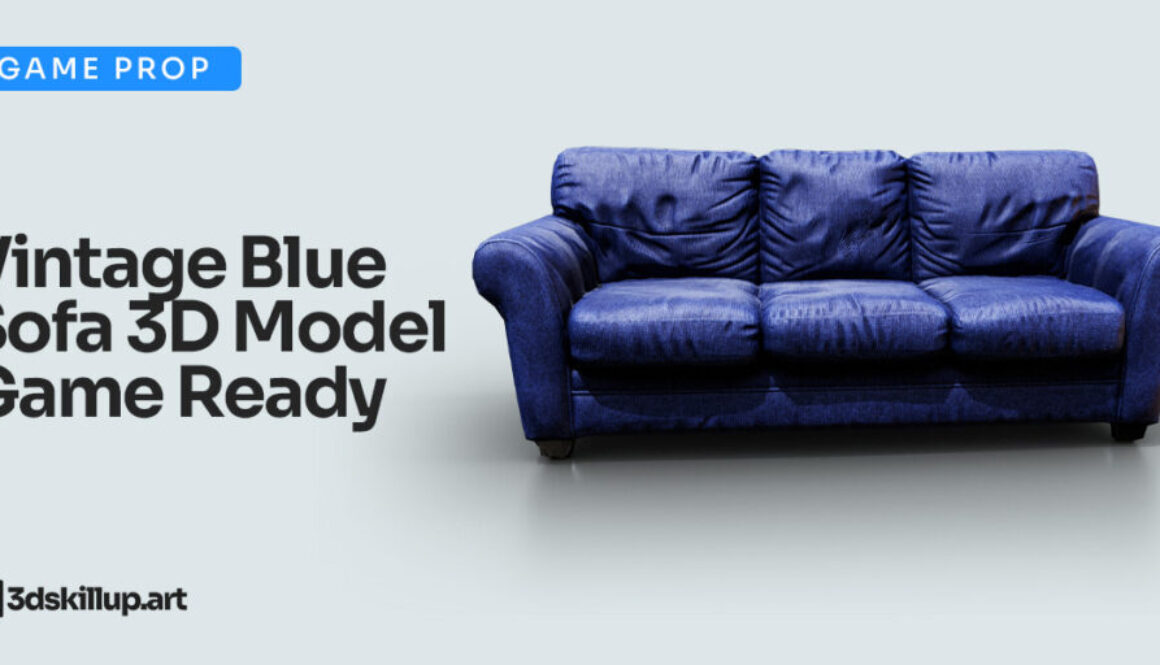Vintage Blue Sofa 3D Model – Game Ready Couch Asset