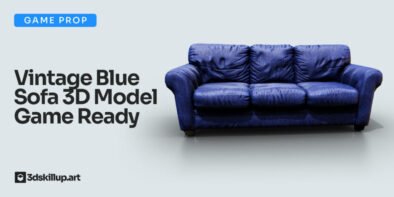 Vintage Blue Sofa 3D Model – Game Ready Couch Asset