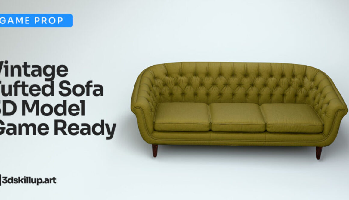 Vintage Tufted Sofa 3D Model Game Ready Asset