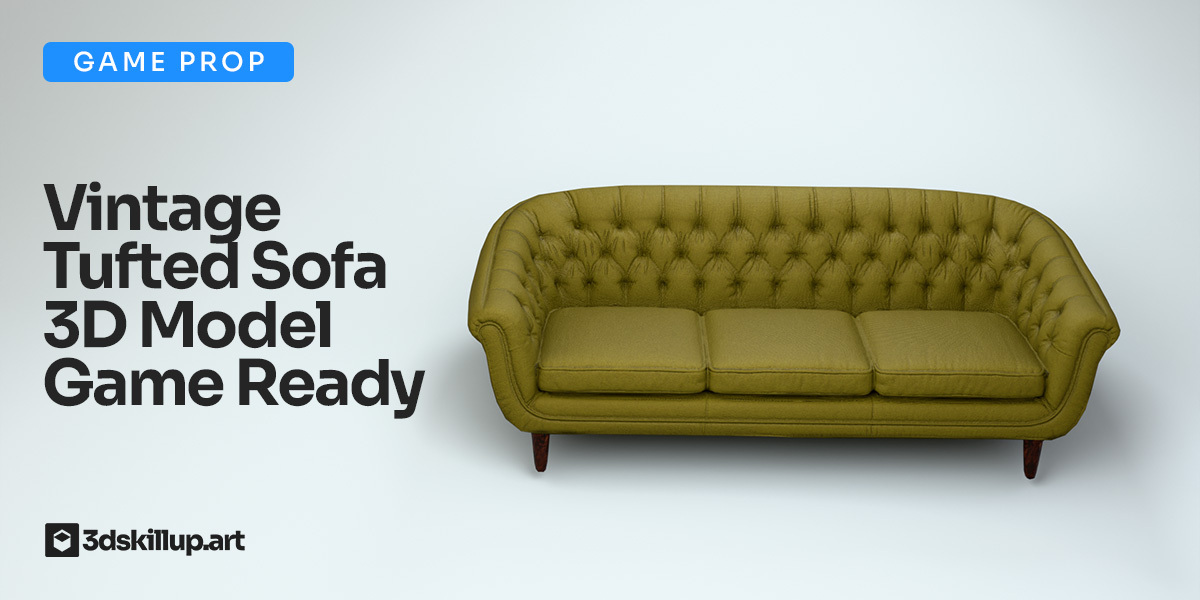 Vintage Tufted Sofa 3D Model Game Ready Asset