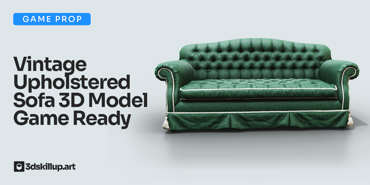 Vintage Upholstered Sofa 3D Model Game-Ready Asset