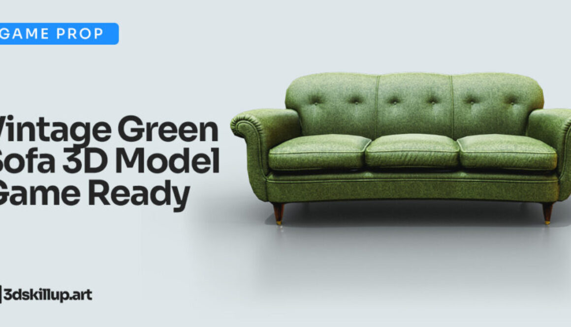 Vintage Green Sofa 3D Model Game Ready Asset