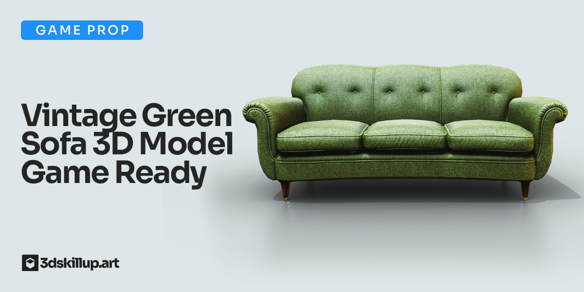 Vintage Green Sofa 3D Model Game Ready Asset