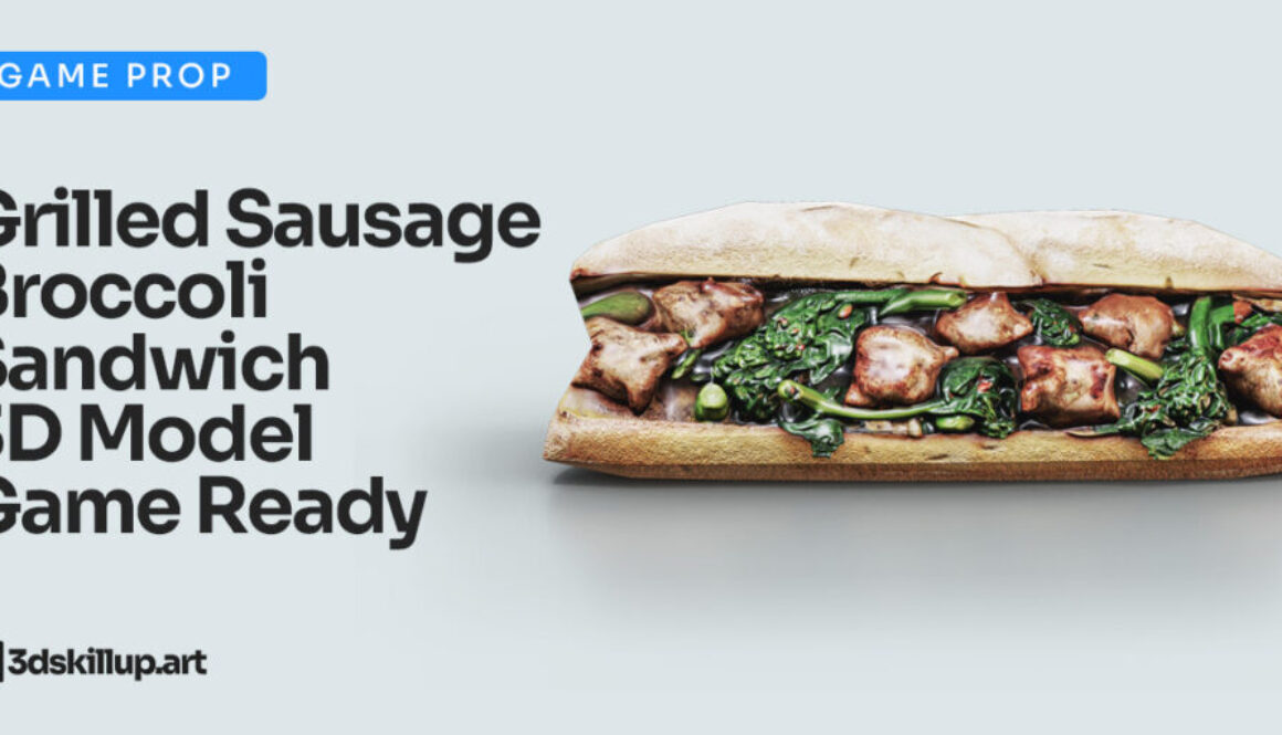 Grilled Sausage Broccoli Sandwich 3D Model Game Ready