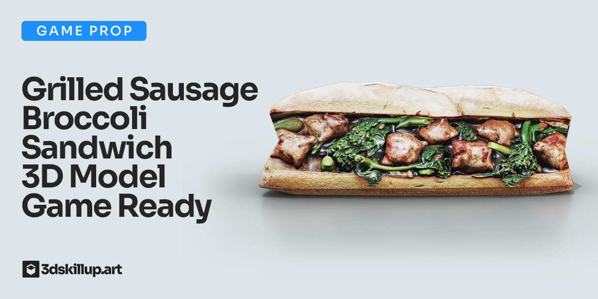 Grilled Sausage Broccoli Sandwich 3D Model Game Ready