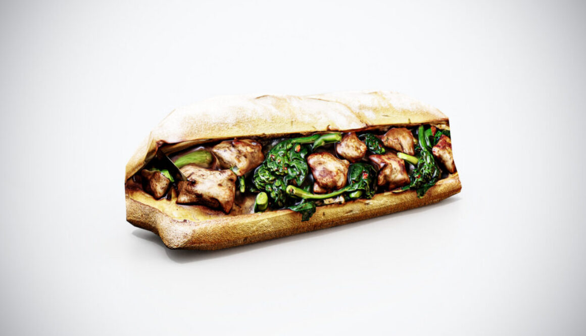 Grilled Sausage Broccoli Sandwich 3D Model Game-Ready