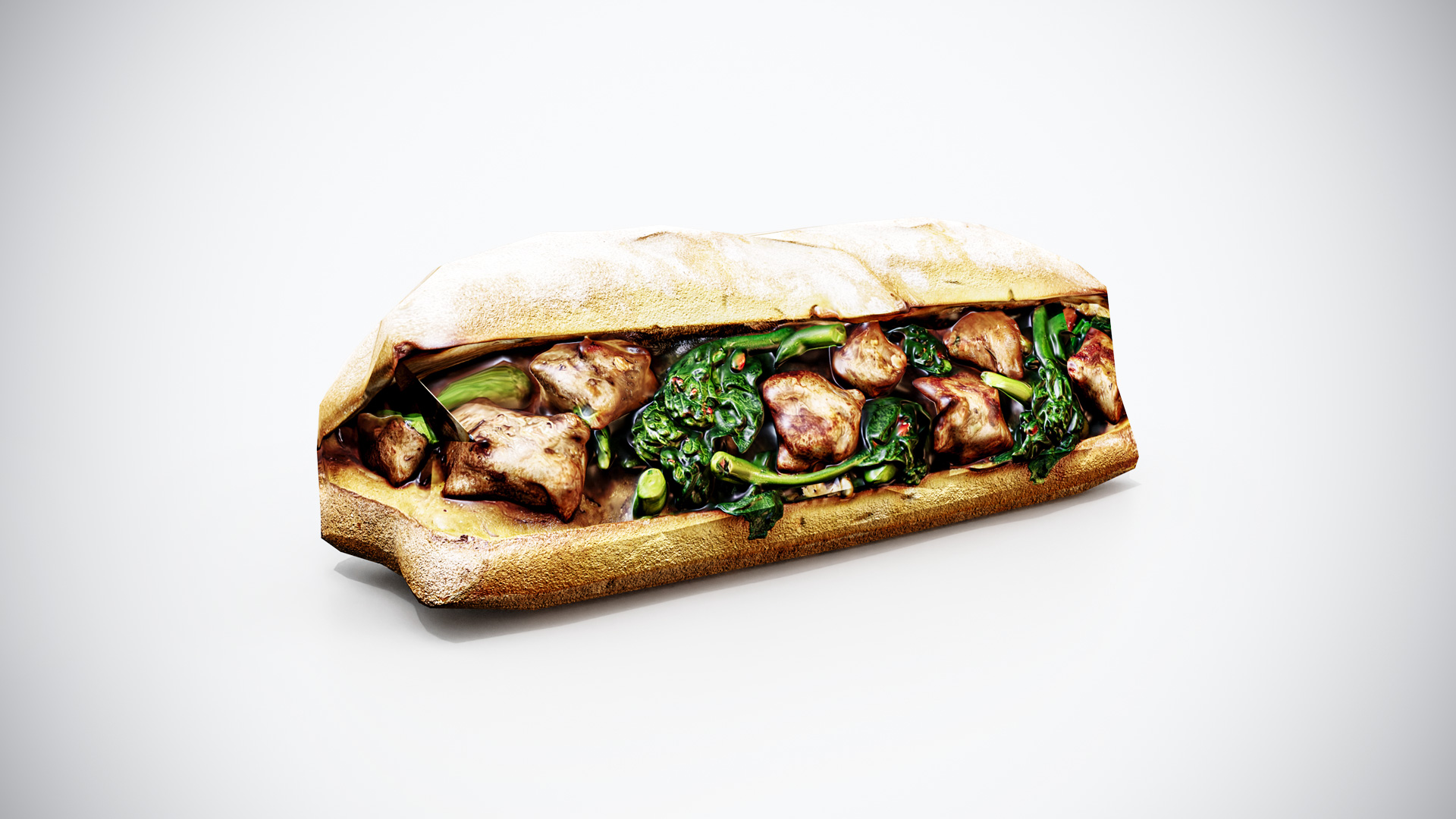 Grilled Sausage Broccoli Sandwich 3D Model Game-Ready